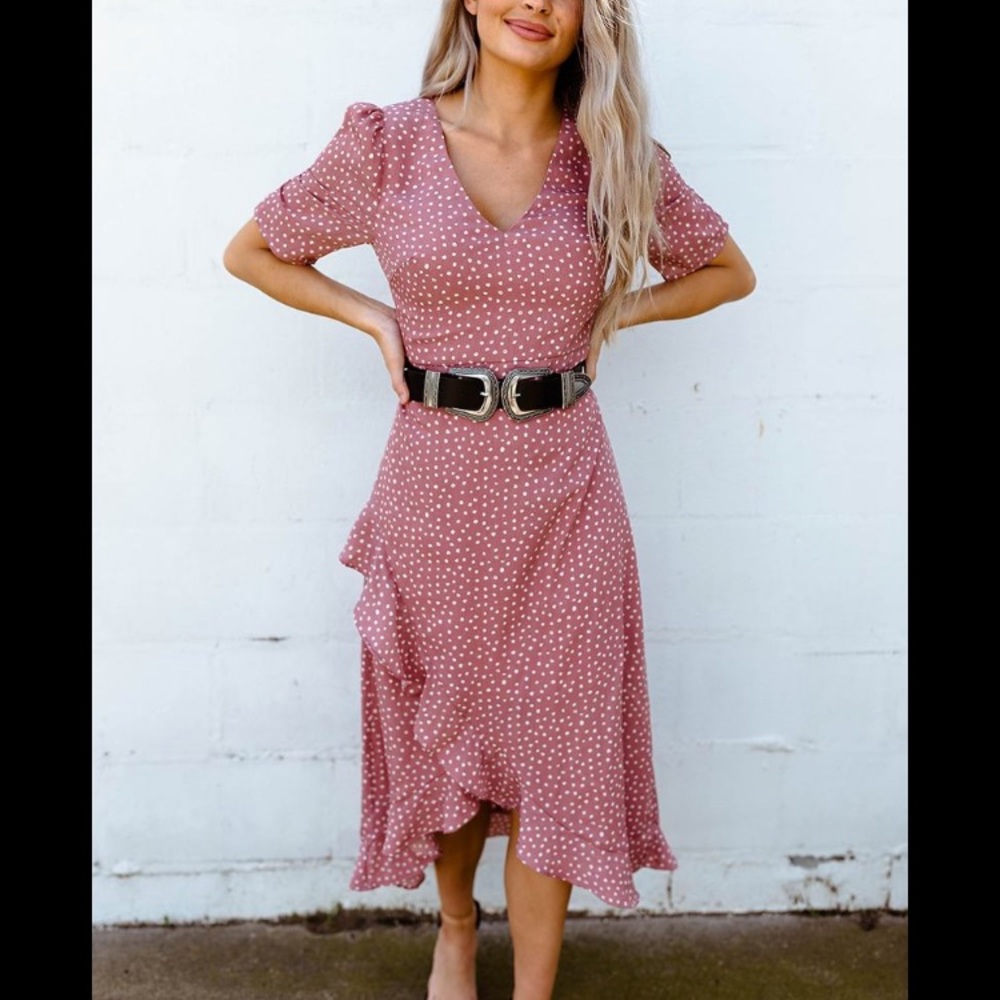 Kittenish Macy Mauve polka dot dress